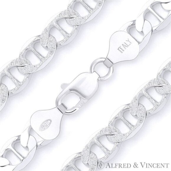 10mm Marina / Mariner Pave Link Chain Necklace in .925 Sterling Silver - 30"